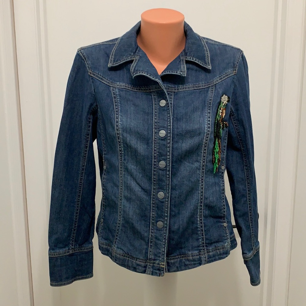 Coldwater Creek denim Jean beads bird jacket P12